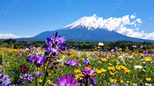 Mount Fuji and Vibrant Wildflower Field in Japan