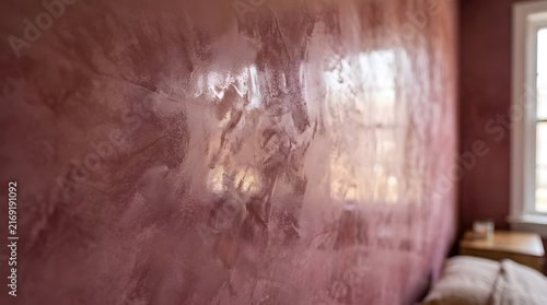Luxury Venetian plaster wall texture | Metallic dusty rose decorative paint finish | Elegant pink textured interior wall design | Modern home decor wall treatment ideas