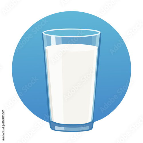 Fresh glass of milk in circle icon vector graphic for healthy breakfast packaging and dairy farm advertisement