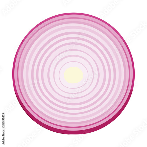 Round slice of fresh red onion with visible internal layered rings for savory dish cooking ingredient vector clip-art illustration