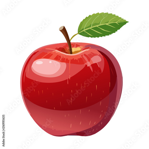 Fresh red apple visual graphic element with leaf for cider juice bottle label healthy diet infographic vector illustration project