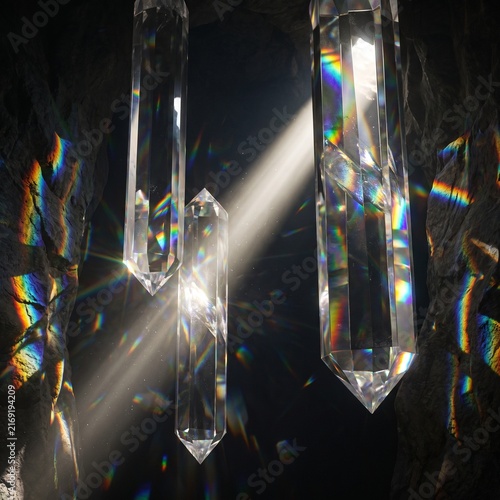 Floating Crystal Columns Refracting Sunlight into Rainbow Geometry