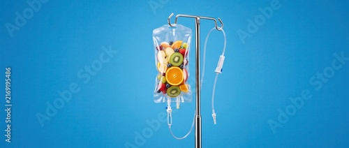 Fresh Fruit Infusion Bag Hanging on Medical IV Stand Concept