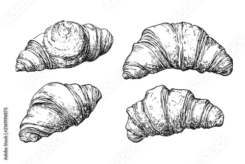 Hand drawn croissant collection sketch vector illustration on white background.
