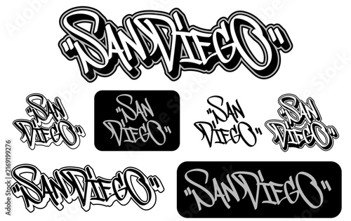 Graffiti Tagging Style San Diego Text in Various Designs and Layouts