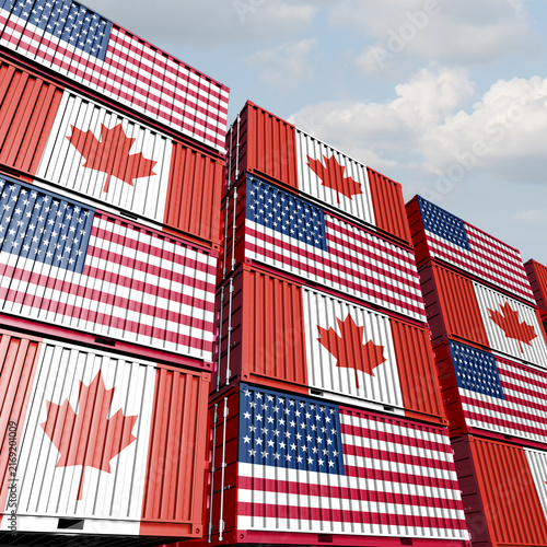Konstfotografi Canada and United States trade war and tariff dispute affecting North American trade cross border commerce economic relations imports and exports under the USMCA and North American trade agreements