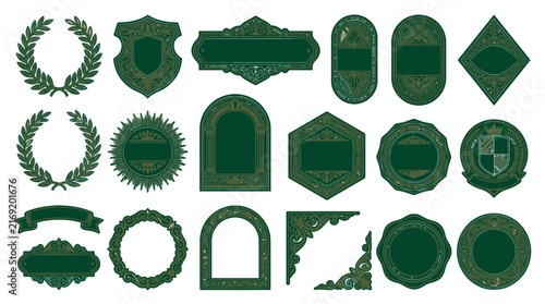 Ornate Vintage Emblem Set Isolated on Transparent Background
