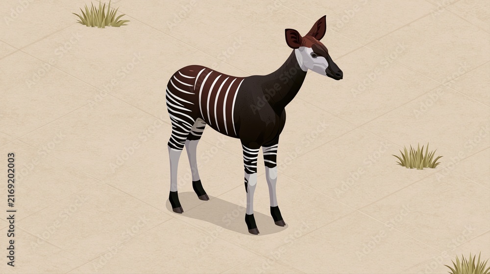 Fototapeta premium 3D Okapi Animal Model on Empty Sand Surface