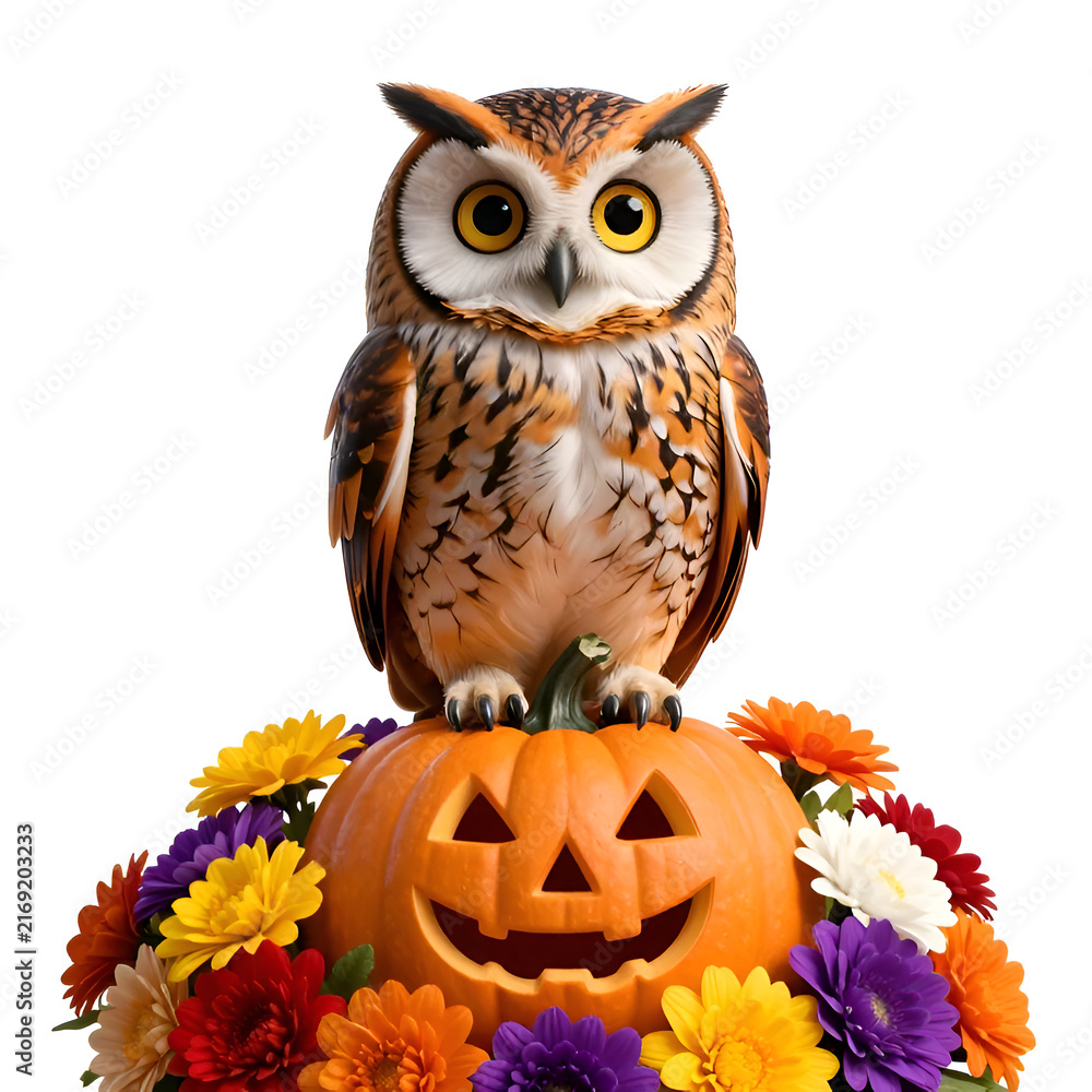 Fototapeta premium owl with a pumpkin