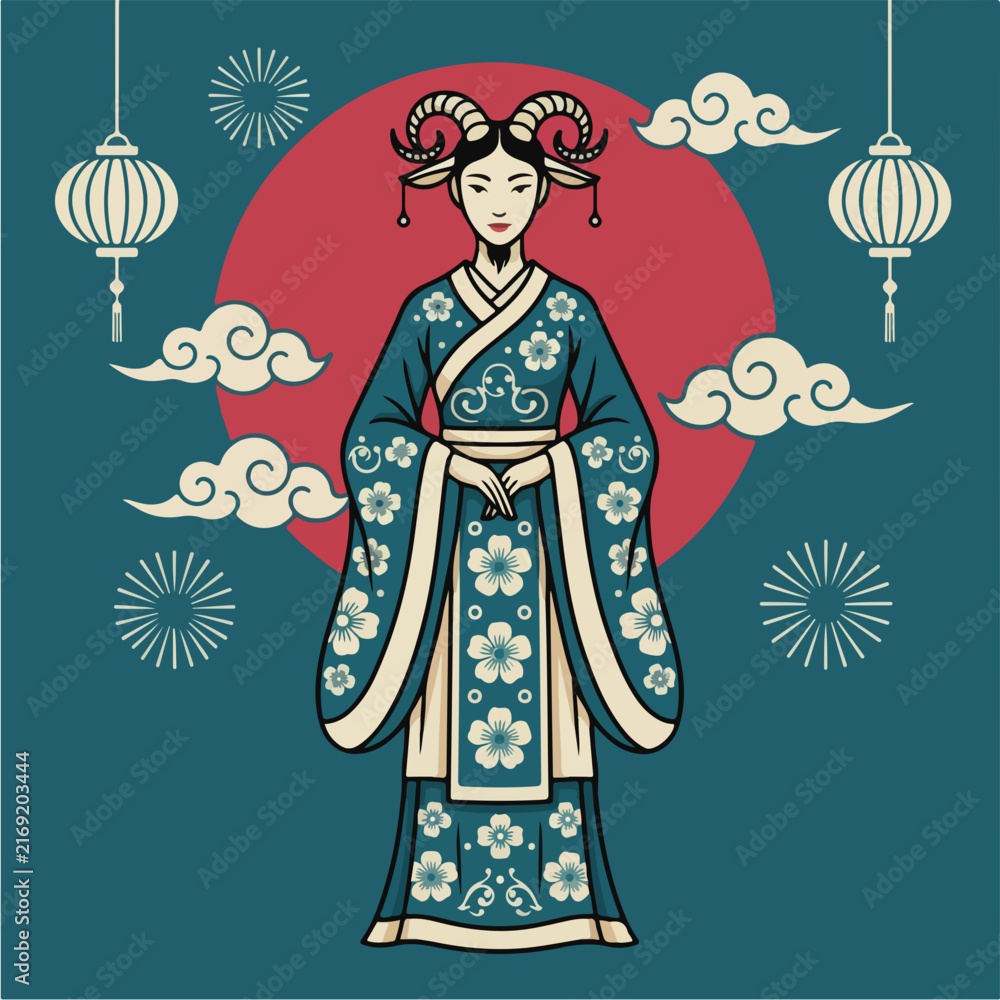 Fototapeta premium Chinese Zodiac Goat Character Illustration for Lunar New Year.