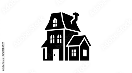 Victorian Haunted House Icon – Detailed Spooky Mansion Silhouette for Halloween Event and Horror Design