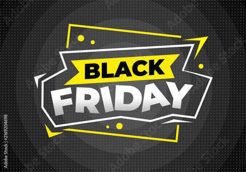 Bold Black Friday Sale Typography with Yellow and White Graphic Elements