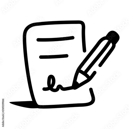 Bild auf Leinwand Hand-drawn doodle of a document with a pencil, representing task revision, editing, updating, review, planning, aan nd an organized productive workflow