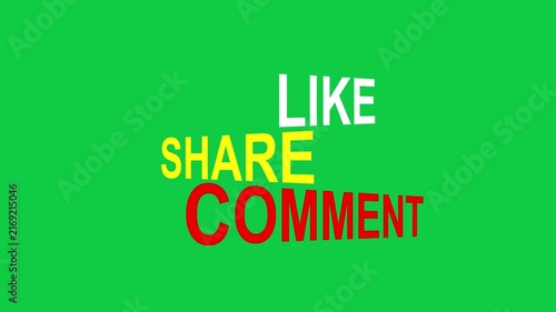 Like Share Comment Text Animation, Social Media Engagement Graphic, Popup Typography Reveal, Green Screen Overlay, 4K