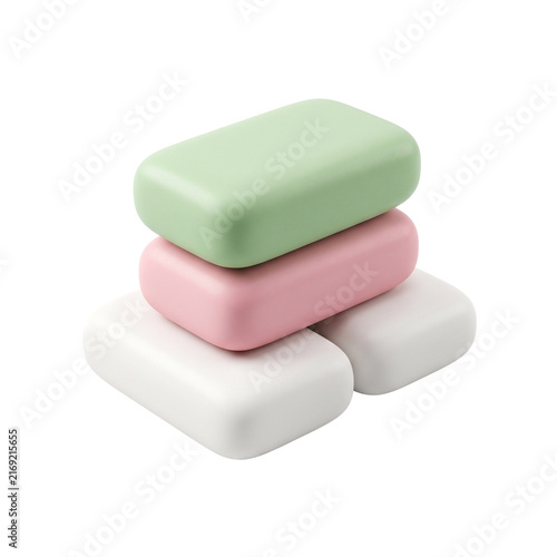 Stacked Soap Bars Isolated on Transparent Background, Pastel Colors