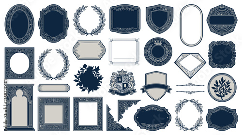Vintage Frames and Emblems Collection, Isolated on Transparent Background