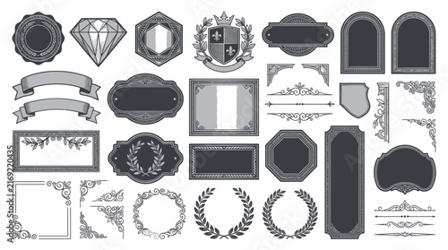 Vintage Frames and Emblems, Decorative Ornate Borders and Crests