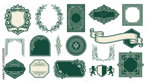 Vintage Frames and Emblems Collection: Ornate Decorative Elements
