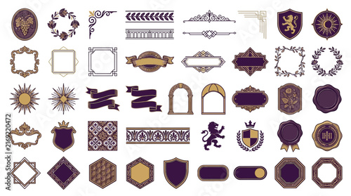 Vintage Decorative Elements Collection: Frames, Borders, Emblems, Ribbons