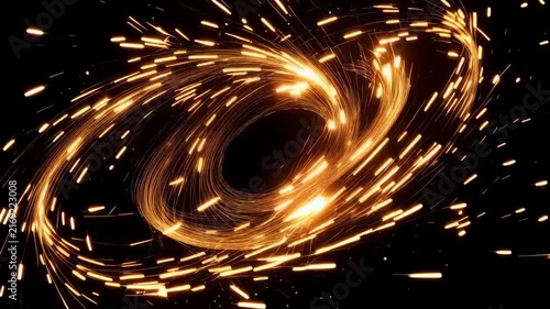 Golden Spark Vortex Swirling on Black Background