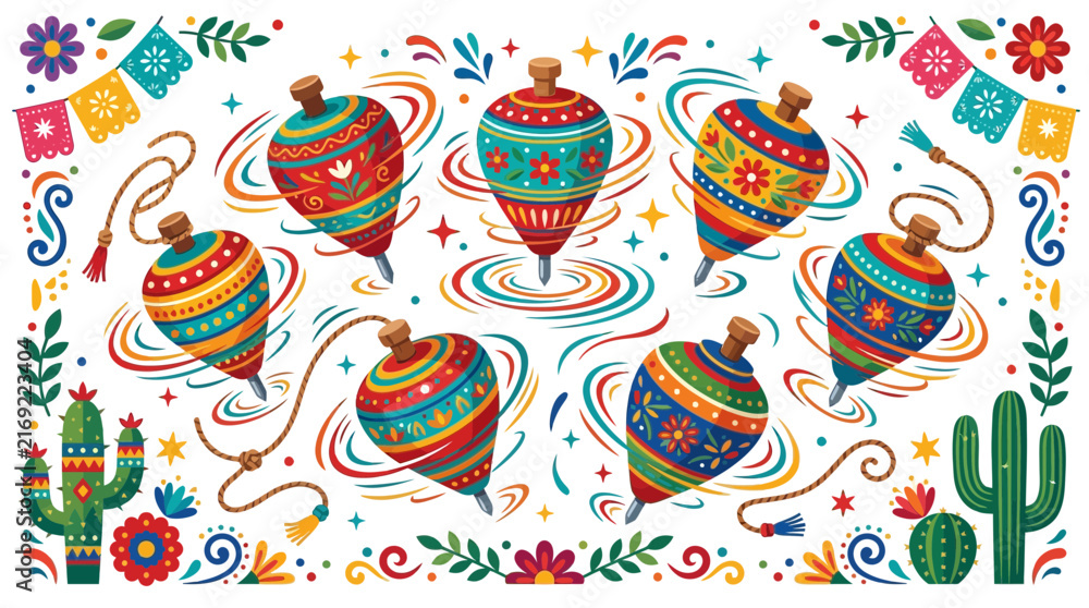 Naklejka premium Colorful Mexican Pinatas with Festive Decorations