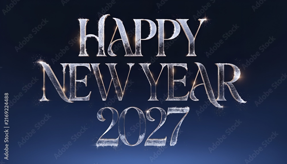 Obraz premium Elegant Happy New Year 2027 Crystal Typography with Frosted Gold Lettering