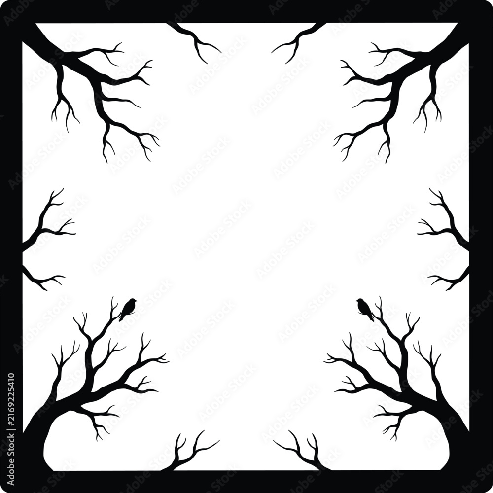 Obraz premium Tree Branch Frame Border with Empty Center