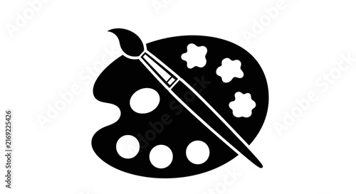 Black vector art palette and brush icon symbolizing creativity with creativity design displays black illustration artistic creative graphic with drawing