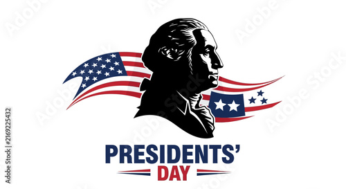 Presidents' day graphic with george washington silhouette with showcasing black silhouette washington head profile illustration presidents with American flag