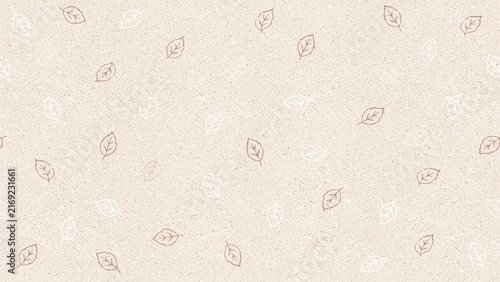 Seamless pattern of small hand-drawn leaves on textured beige paper