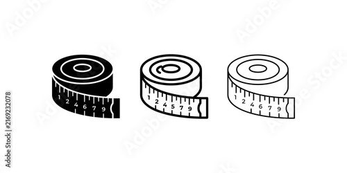 Measuring tape icon set in flat solid outline and thin line design.