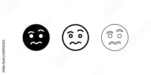Confused emoji icon set black lines vector isolated on transparent background.