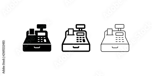 Obraz na płótnie Cash register machine icon set with solid and outlined shopping styles