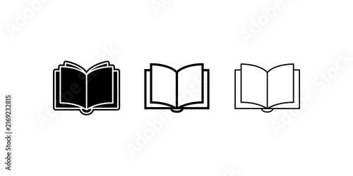Foto Open book reading icons in solid outline and thin stroke design styles