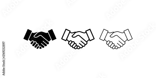Business handshake symbol set featuring solid and outline silhouette.