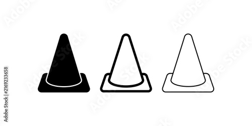 Fotografía Traffic cone road safety icon set in solid outline and thin line art