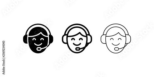 Fotografía Support center agent avatar line and glyph icons in black outline