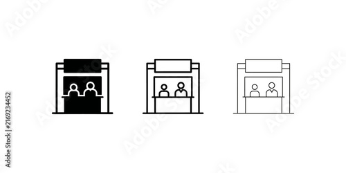 Quadro su tela People working at kiosk stand icon set on transparent background.