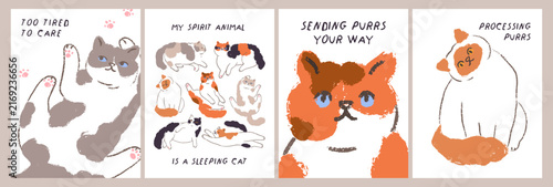 Cat backgrounds, cute poster designs with animals. Cute cat posters. Vector g...