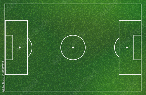 Top view soccer, foorball stadium field with realistic turf texture and professional pitch markings. Green sports background illustration.