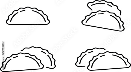 Dumpling and Empanada Line Icon Vector Set Featuring Half Moon Dough Pastries for Bakery Menu and Traditional Food Graphic Designs