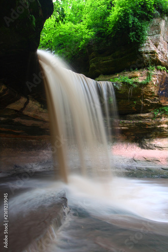 Spring rains create a beautiful scene at Lasalle Falls of Starved Rock State Park in central Illinois