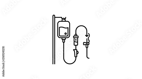 IV drip icon, medical infusion set, transparent background line art
