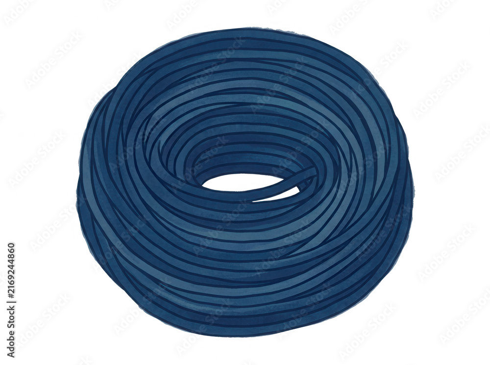 Fototapeta premium Une illustration vectorielle d'une bobine de corde bleue enroulée en cercle, présentée sur un fond blanc pur, idéale pour des projets de bricolage, de construction, de navigation ou de design
