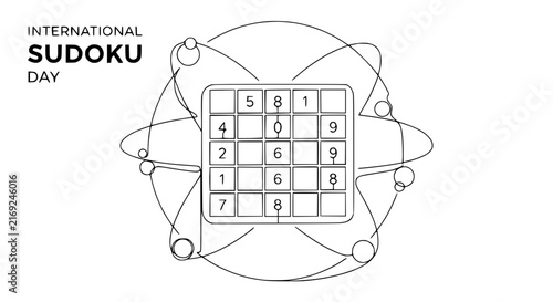 International Sudoku Day Celebration with Atomic Orbit Illustration