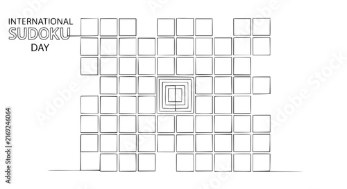 International Sudoku Day Celebration Graphic with Grid and Squares