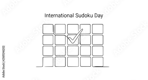 International Sudoku Day calendar grid with checkmark on transparent background