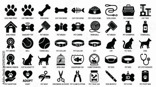 Collection of Pet-Related Icons and Symbols for Animal Lovers and Pet Care Businesses