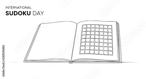 International Sudoku Day book illustration, grid puzzle, isolated
