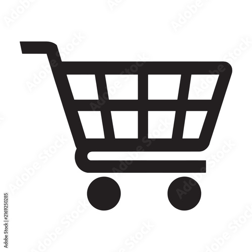 Black shopping cart icon with solid wheels isolated on white background shopping trolley grocery cart retail icon online store basket checkout commerce symbol buy symbol